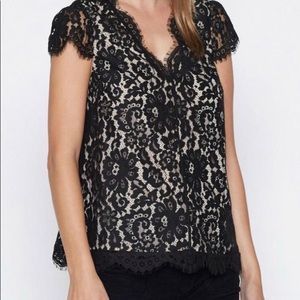 Joie Averra Lace Top Cap Sleeves Lined Size XXS Black Lovely.